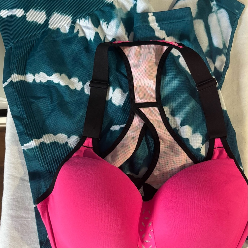 VSX Hot Pink Racerback Sports Bra with Black Straps